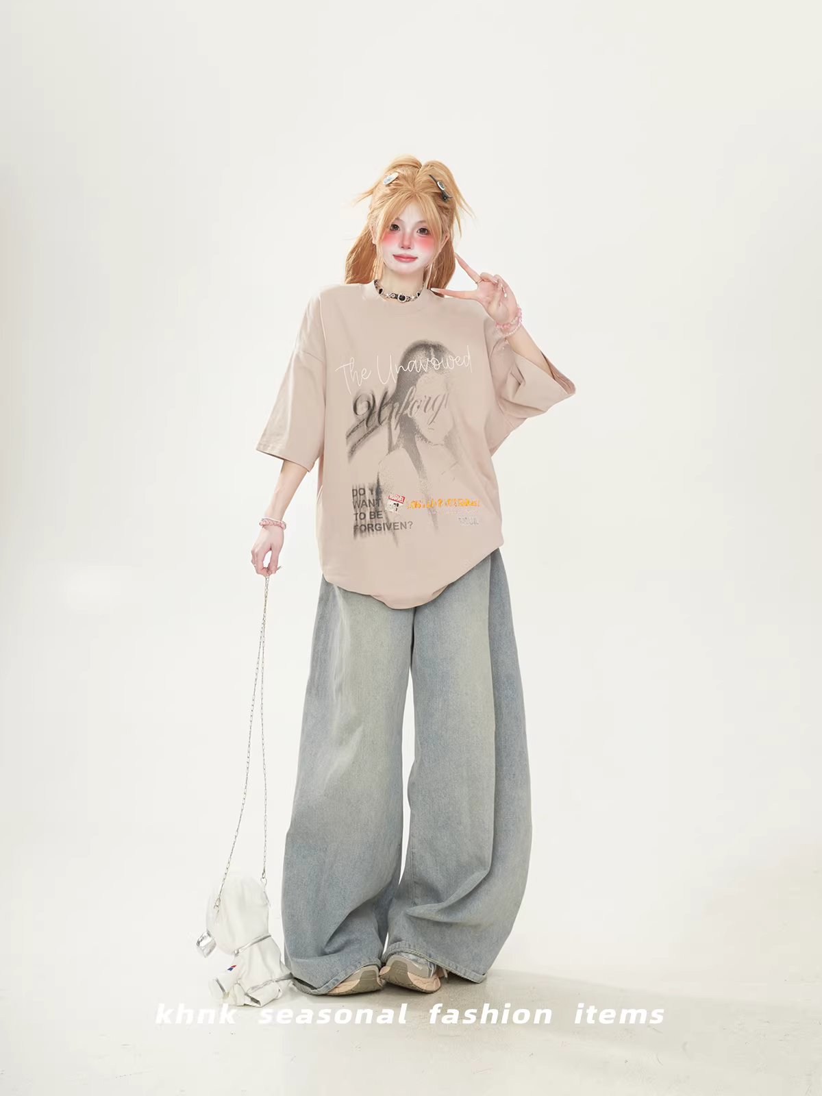 American Vintage & Hong Kong Chic Character-Print Short-Sleeve T-Shirt for Women – Summer, Relaxed Fit Crew Neck Trendy Top
