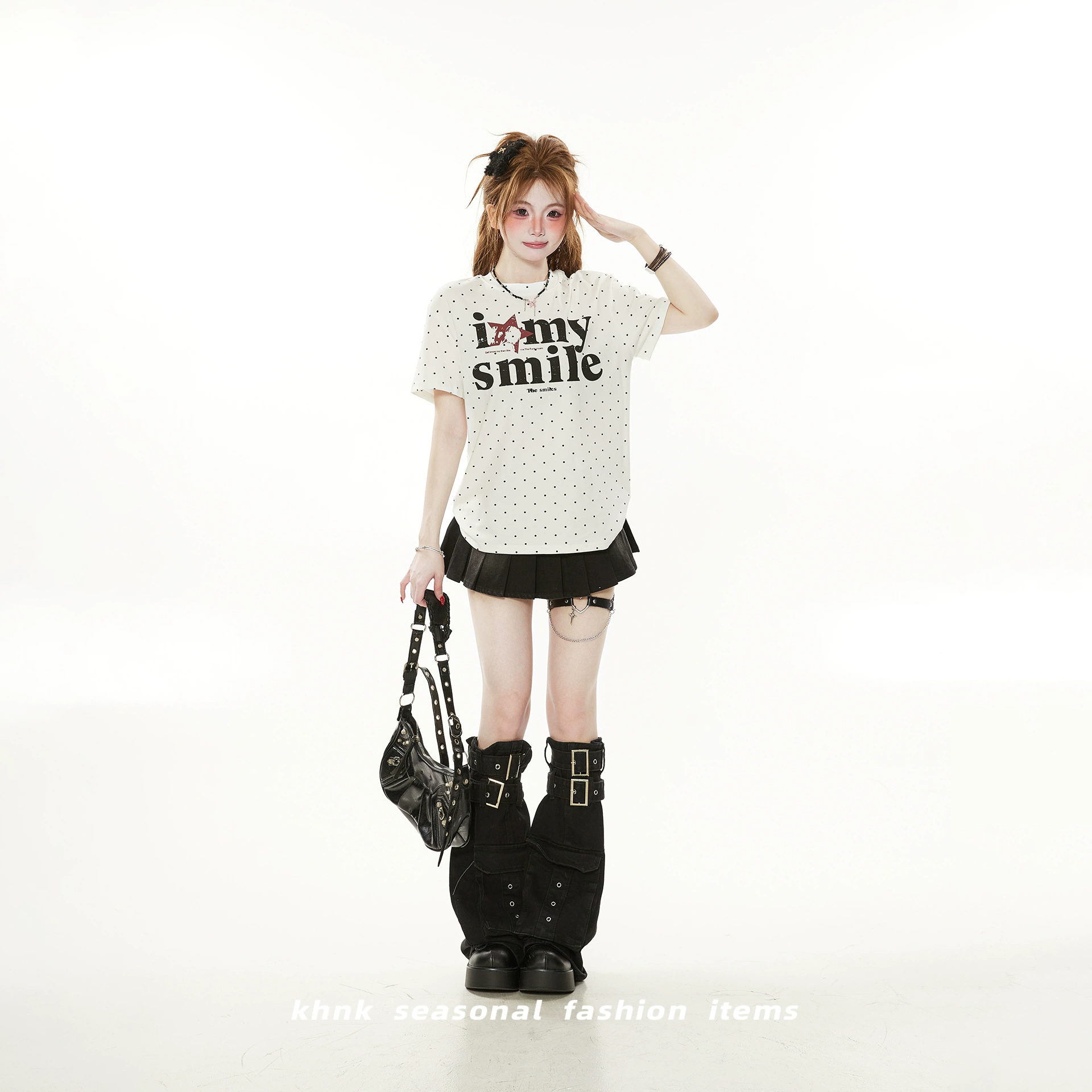 American Vintage Letter-Print Shoulder Short-Sleeve T-Shirt for Women – INS-Inspired, Full Polka Dot Print, Crop Slim-Fit Trendy Top