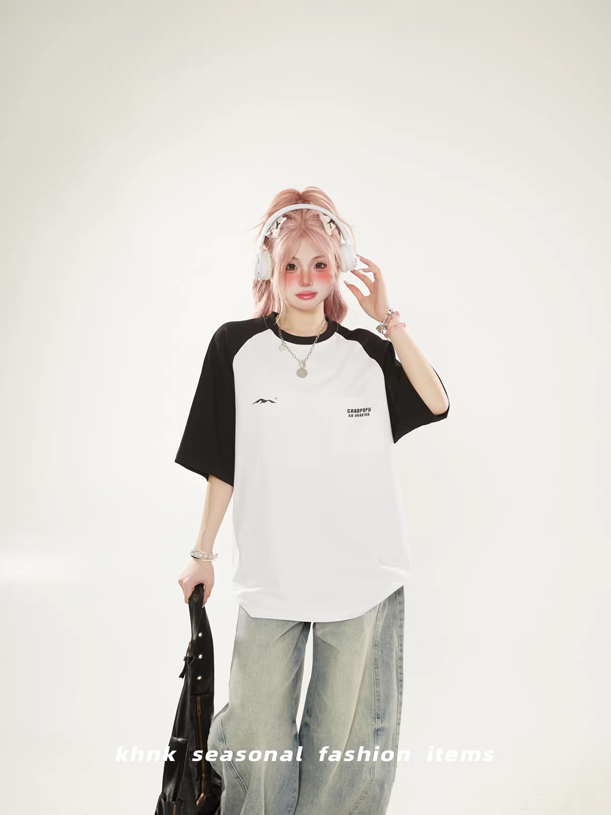 Heavyweight Oversized Color-Block Raglan Sleeve T-Shirt for Women – Summer 2026 New Loose Casual Tee