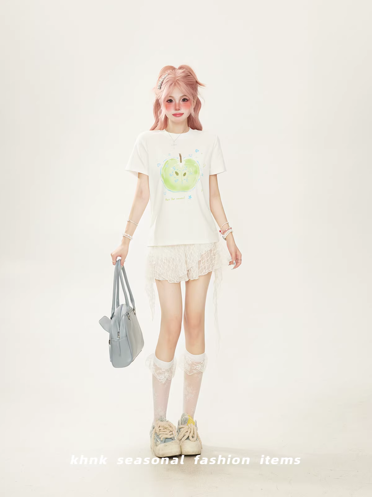 Fruit-Print Unique Short-Sleeve T-Shirt for Women – Summer 2026 New Shoulder Top, Cute and Stylish Crop Top for Petite Figures