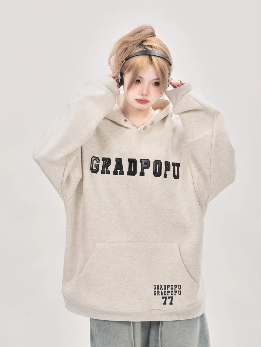 2026 New Hot-Selling Embroidered Sweatshirt for Women – Spring/Autumn Oversized Hooded American High-Street Heavyweight Niche Design